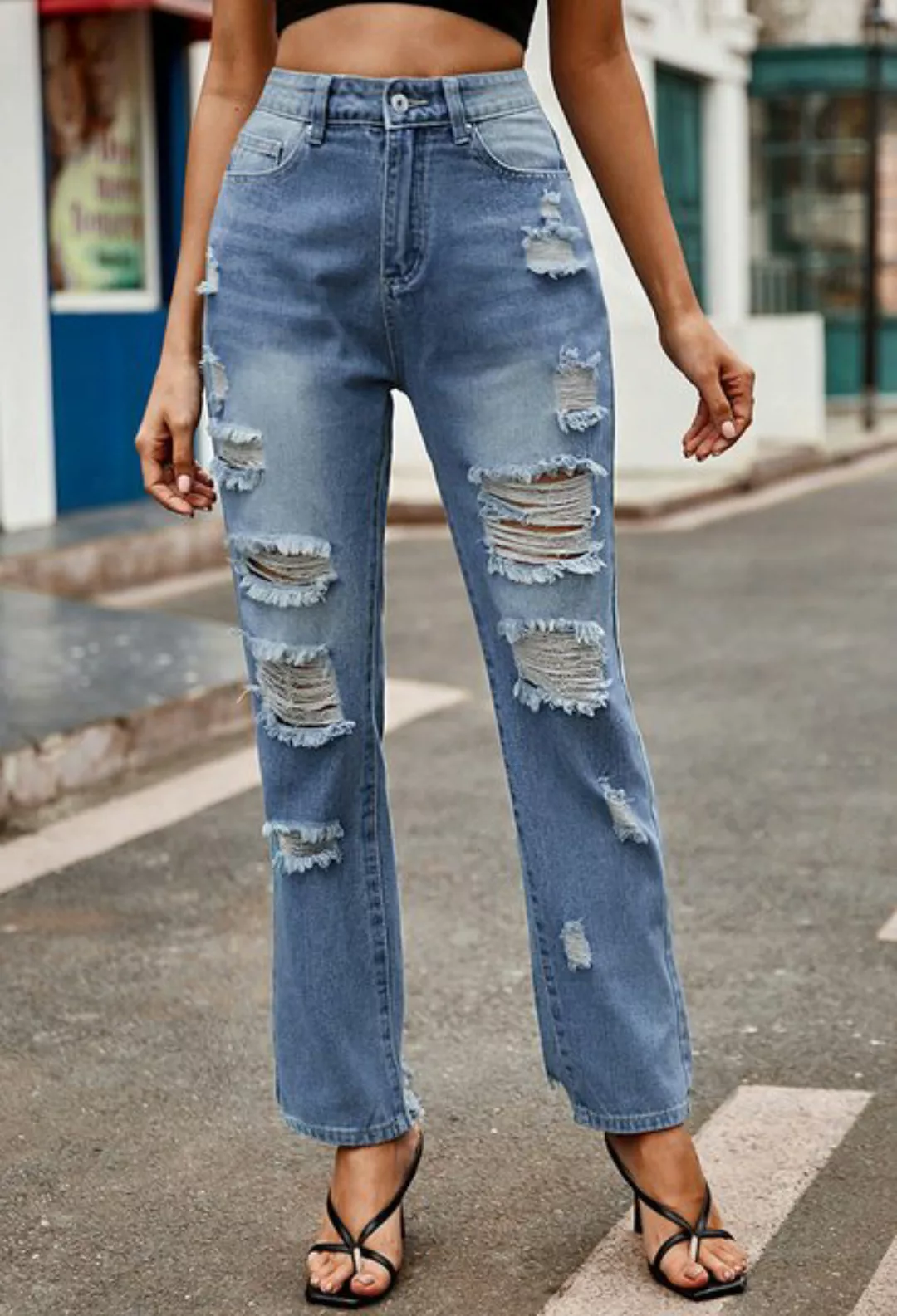 CHENIN Slouchy Jeans Lässige jeans mit geradem bein und ausgewaschenem used günstig online kaufen