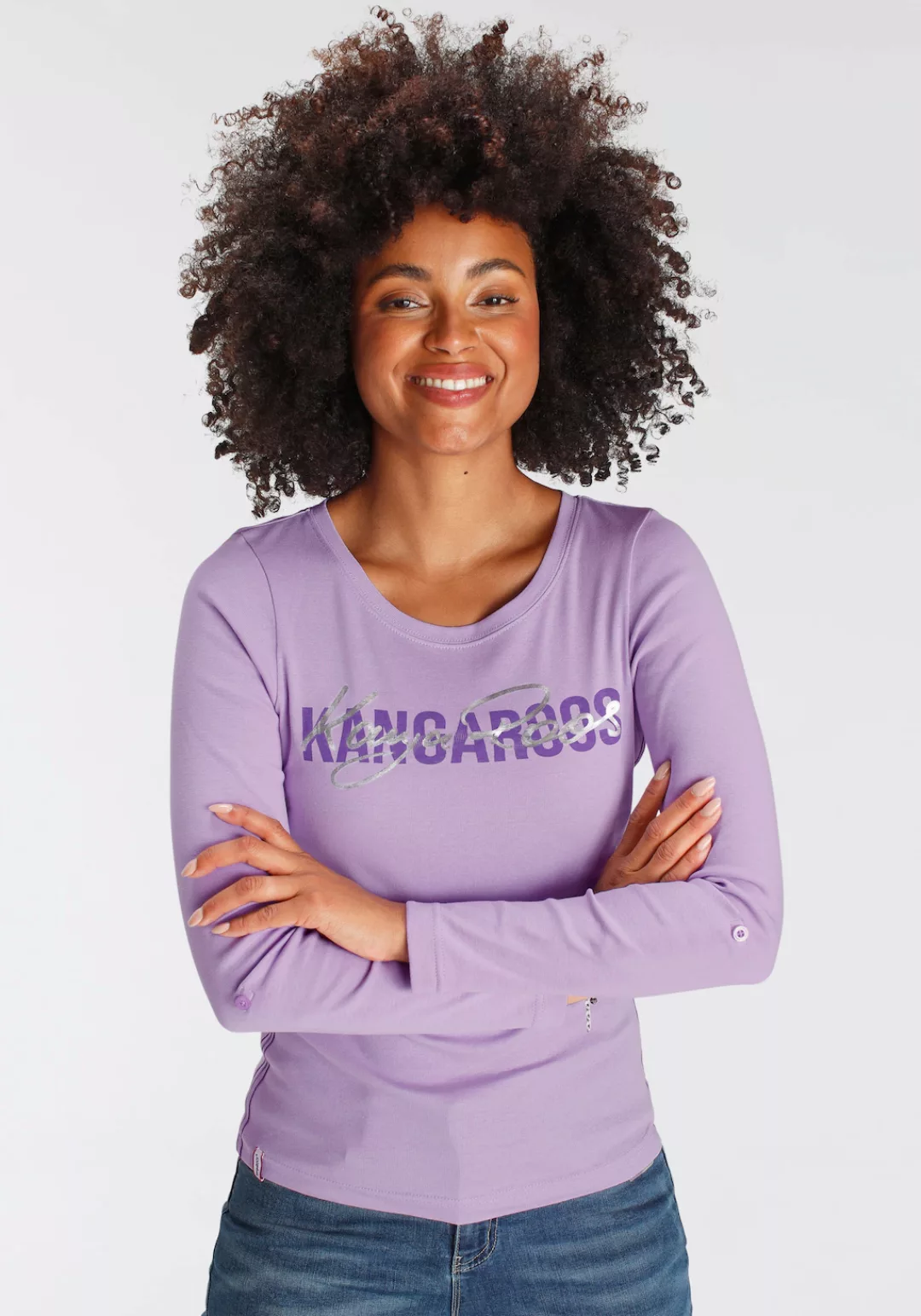 KangaROOS Langarmshirt zum Krempeln mit collem Logodruck günstig online kaufen