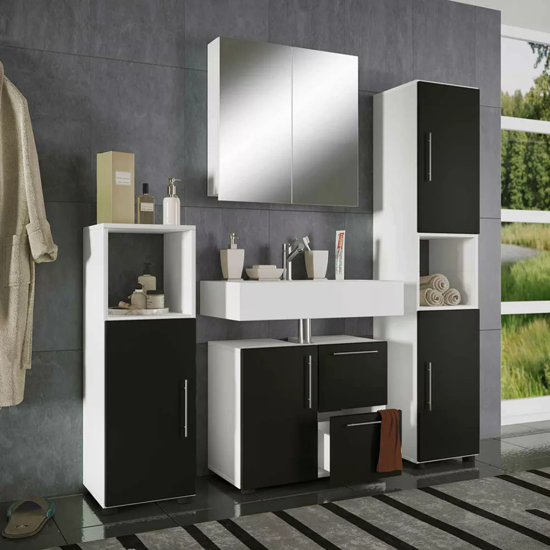 Badezimmerset schwarz weiss in modernem Design 160 cm hoch (vierteilig) günstig online kaufen