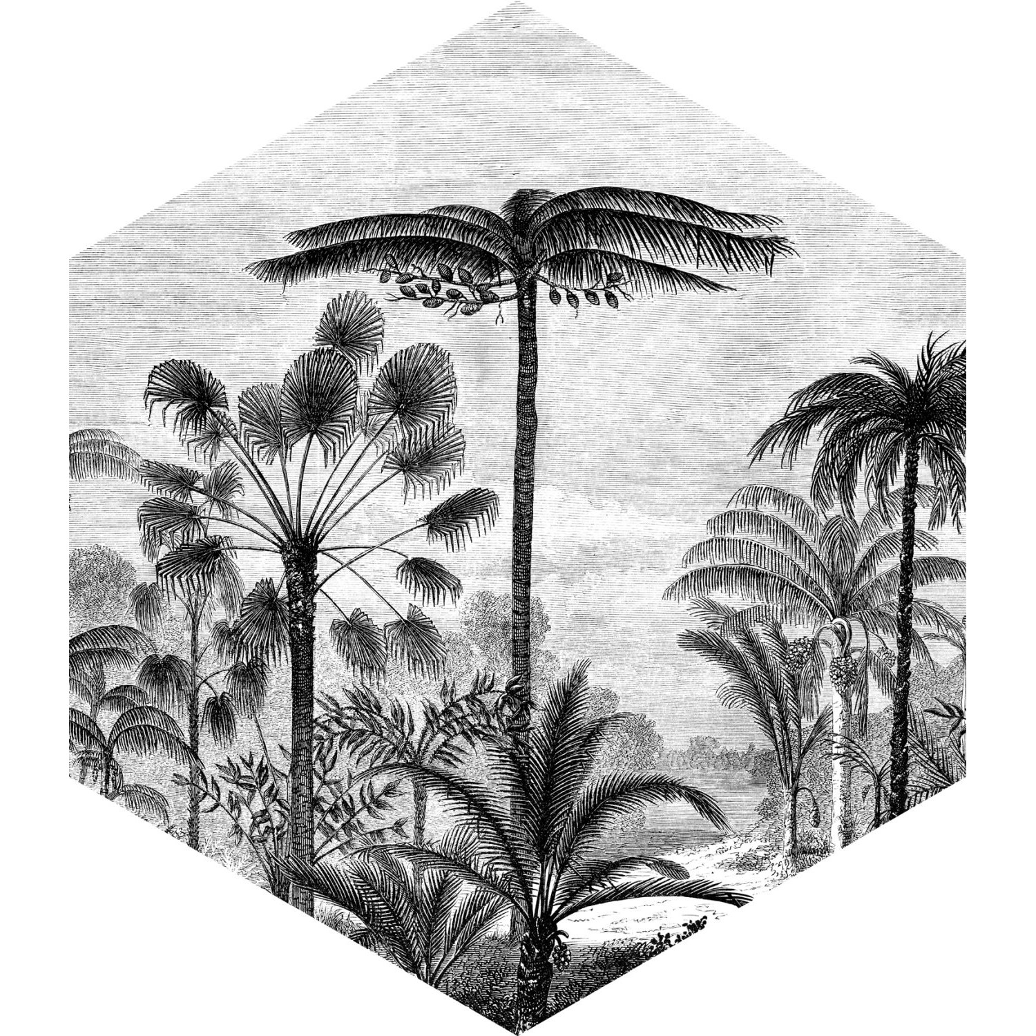 ESTAhome Wandtattoo Tropische Landschaft Mit Palmen Schwarz-Weiß 140 x 161 günstig online kaufen