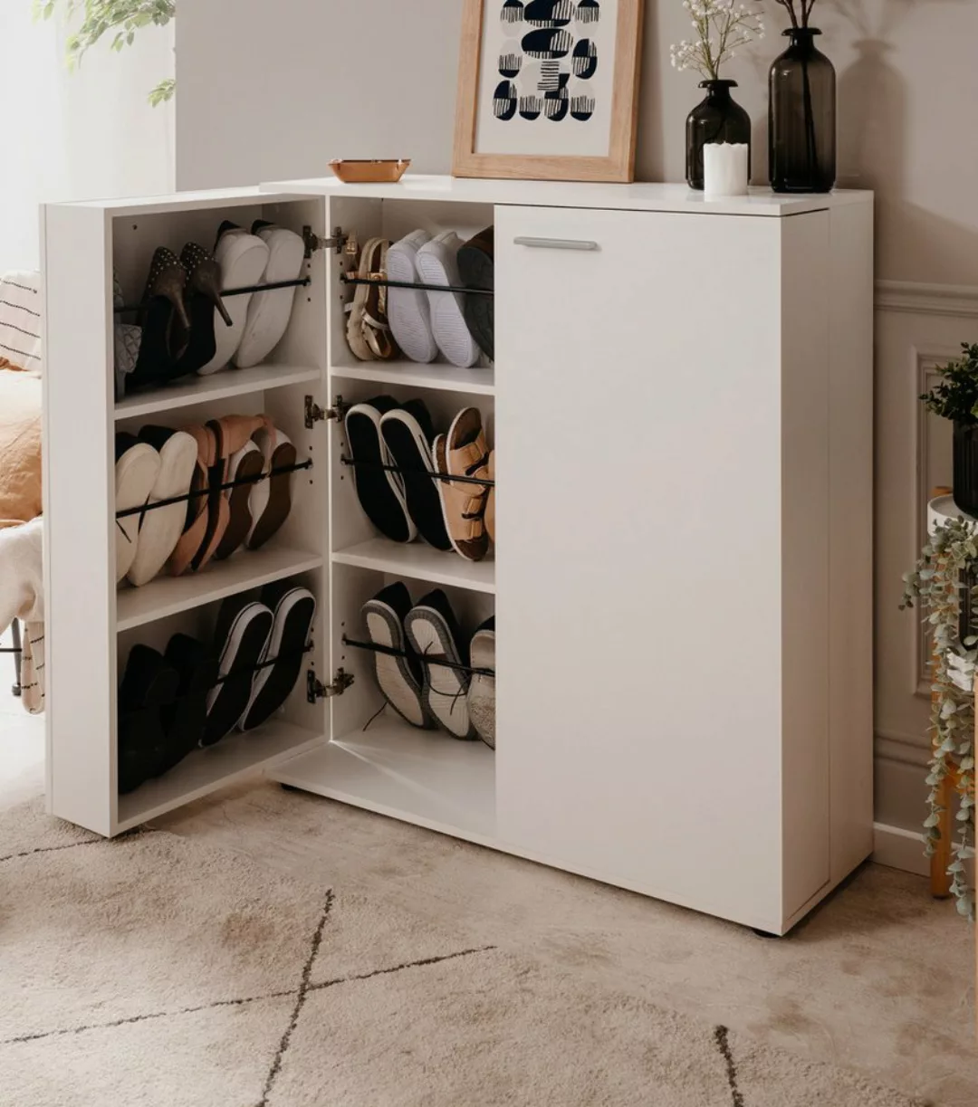 Furn.Design Schuhschrank Logu (Kommode in weiß, ausklappbar, 100 x 110 cm) günstig online kaufen