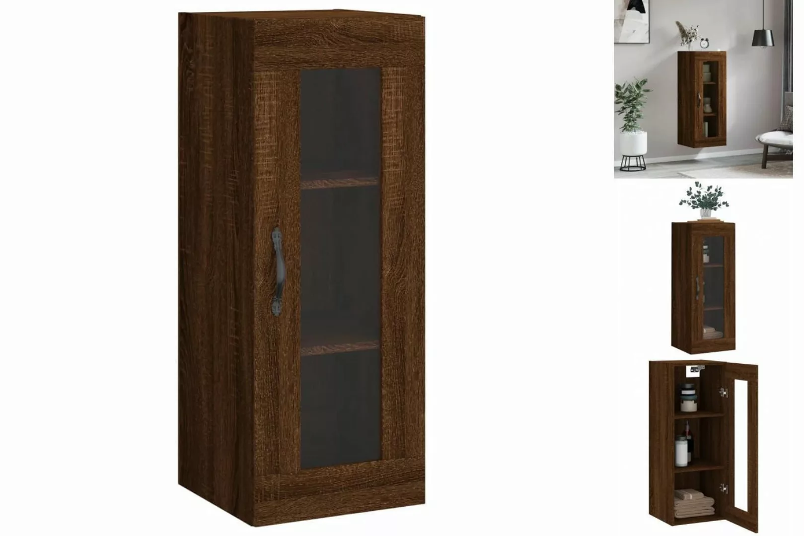 vidaXL Hängeschrank Wandschrank Braun Eichen-Optik 34,5x34x90 cm Glas Vitri günstig online kaufen