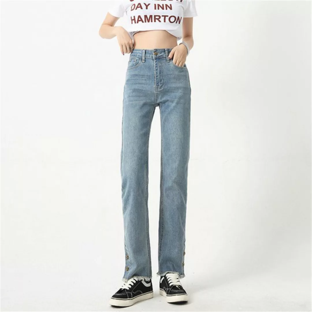 RUZU UG Slouchy Jeans Sommerliche, beinverlängernde hellblaue Straight-Jean günstig online kaufen