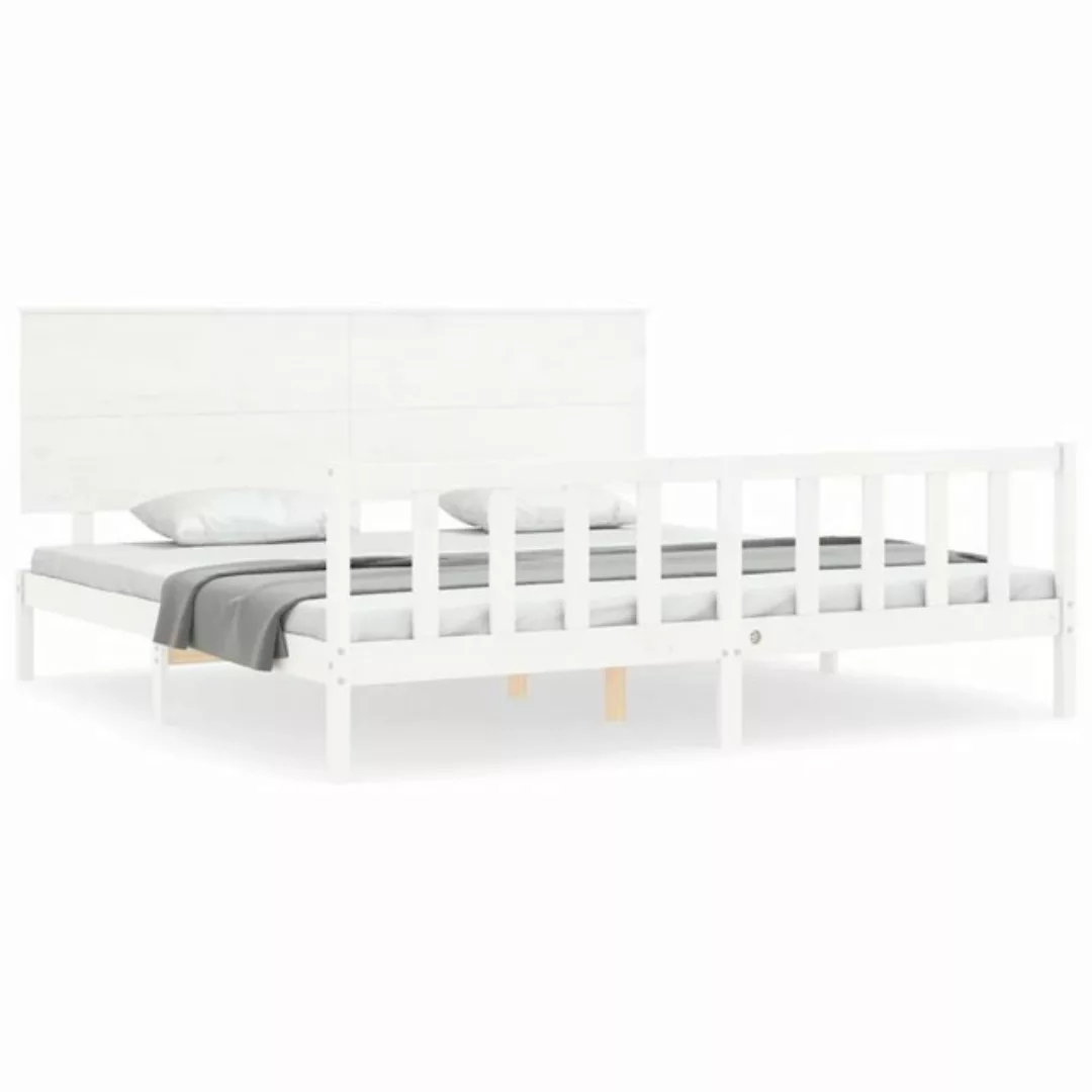 furnicato Bett Massivholzbett mit Kopfteil Weiß 200x200 cm günstig online kaufen