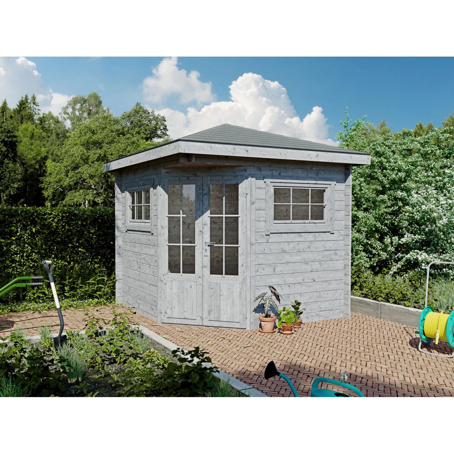Fjordholz 5-Eck Gartenhaus Modell Evelyn 2A Grau Imprägniert günstig online kaufen