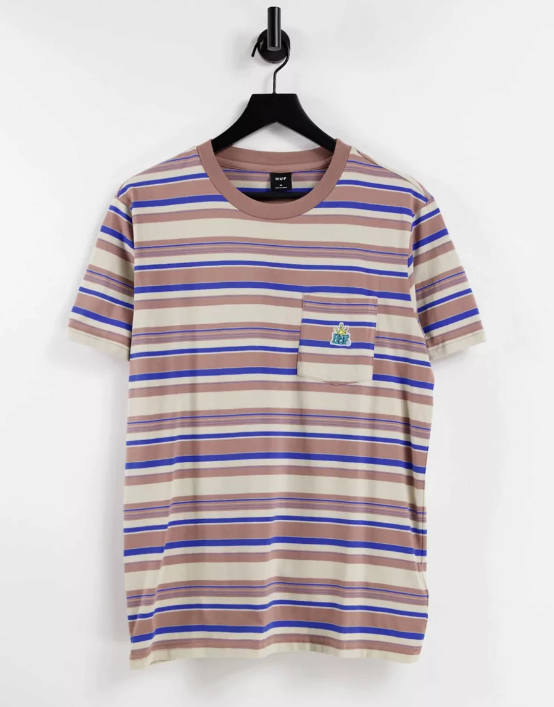 HUF – Stratford – T-Shirt aus Strick in Stein mit Tasche-Neutral günstig online kaufen