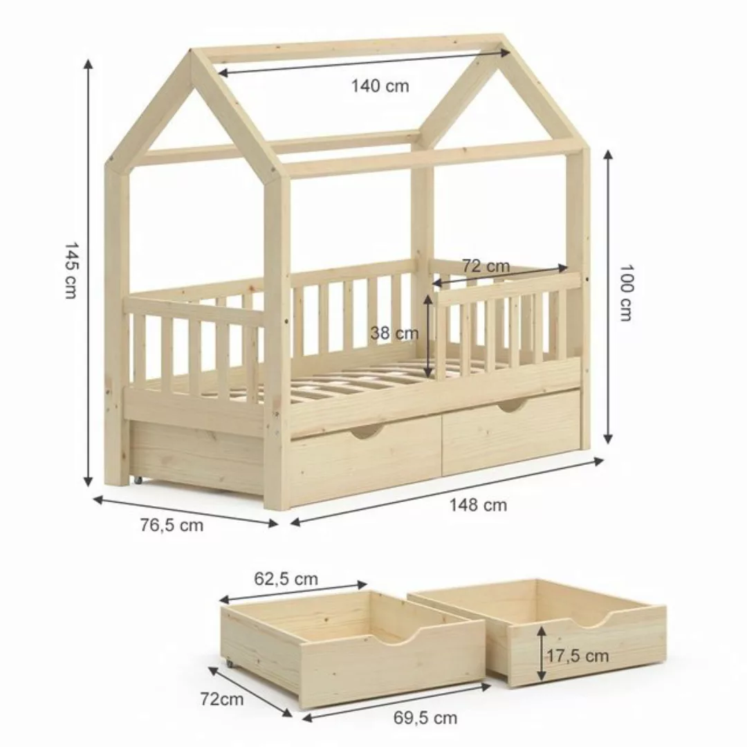 VitaliSpa® Hausbett Kinderbett Spielbett Wiki 70x140 Matratze 2 Schubladen günstig online kaufen