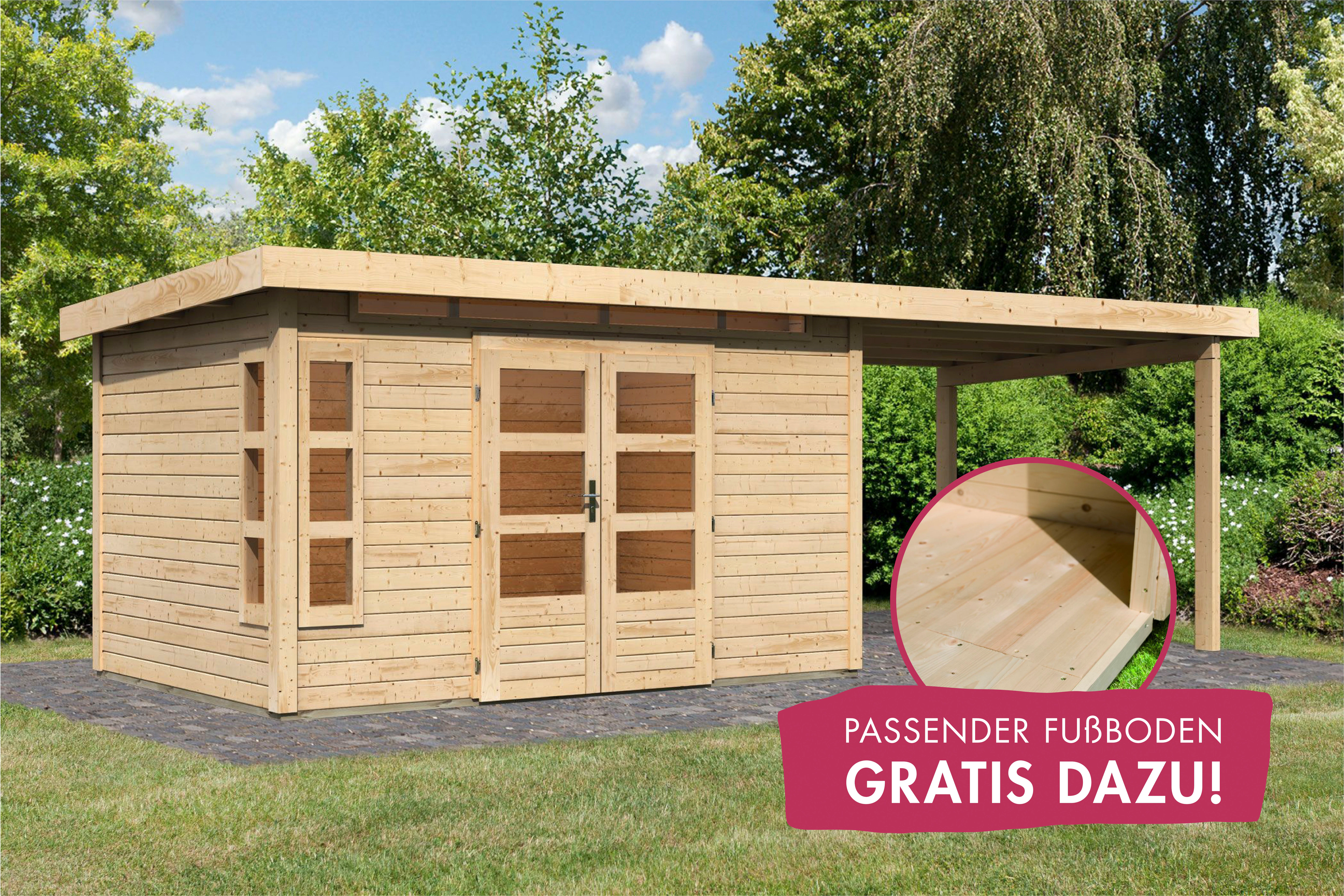 Karibu Gartenhaus "Kolimasee 7", (Set), mit Anbaudach 3,2 m, naturbelassen günstig online kaufen