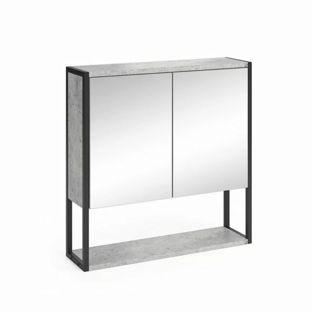 Vicco Badezimmerspiegelschrank Fyrk, Beton/Schwarz, 60 x 60 cm günstig online kaufen