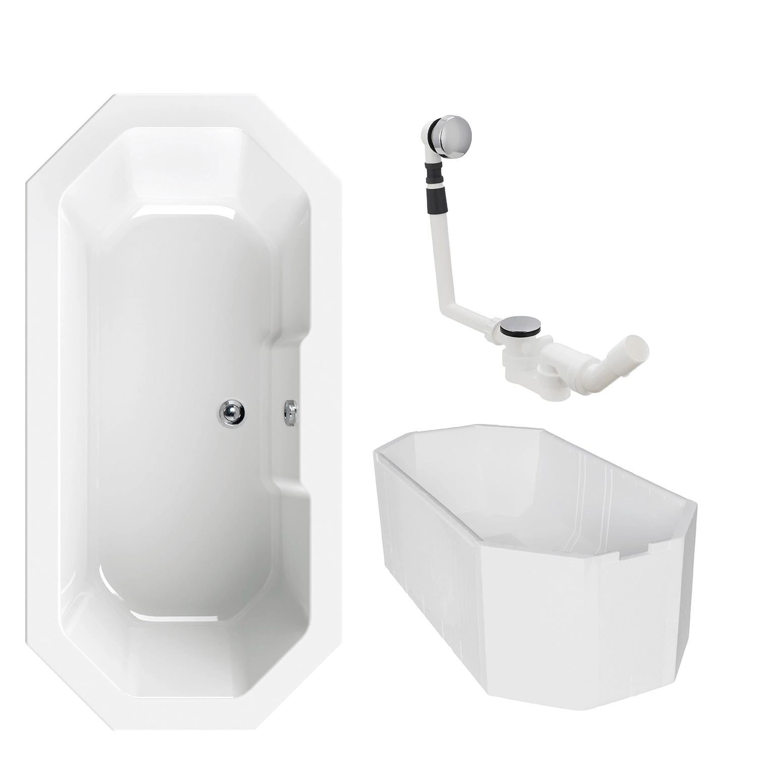 Calmwaters Achteck-Badewanne Exclusive 180x90 cm Set Wannenträger & Ablaufg günstig online kaufen
