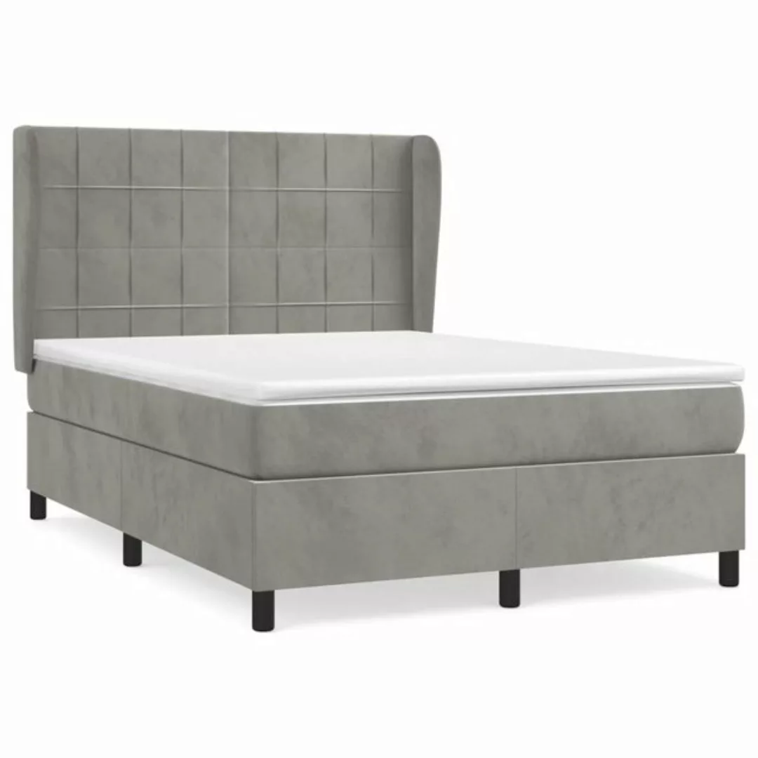 vidaXL Boxspringbett Boxspringbett mit Matratze Hellgrau 140x200 cm Samt Be günstig online kaufen