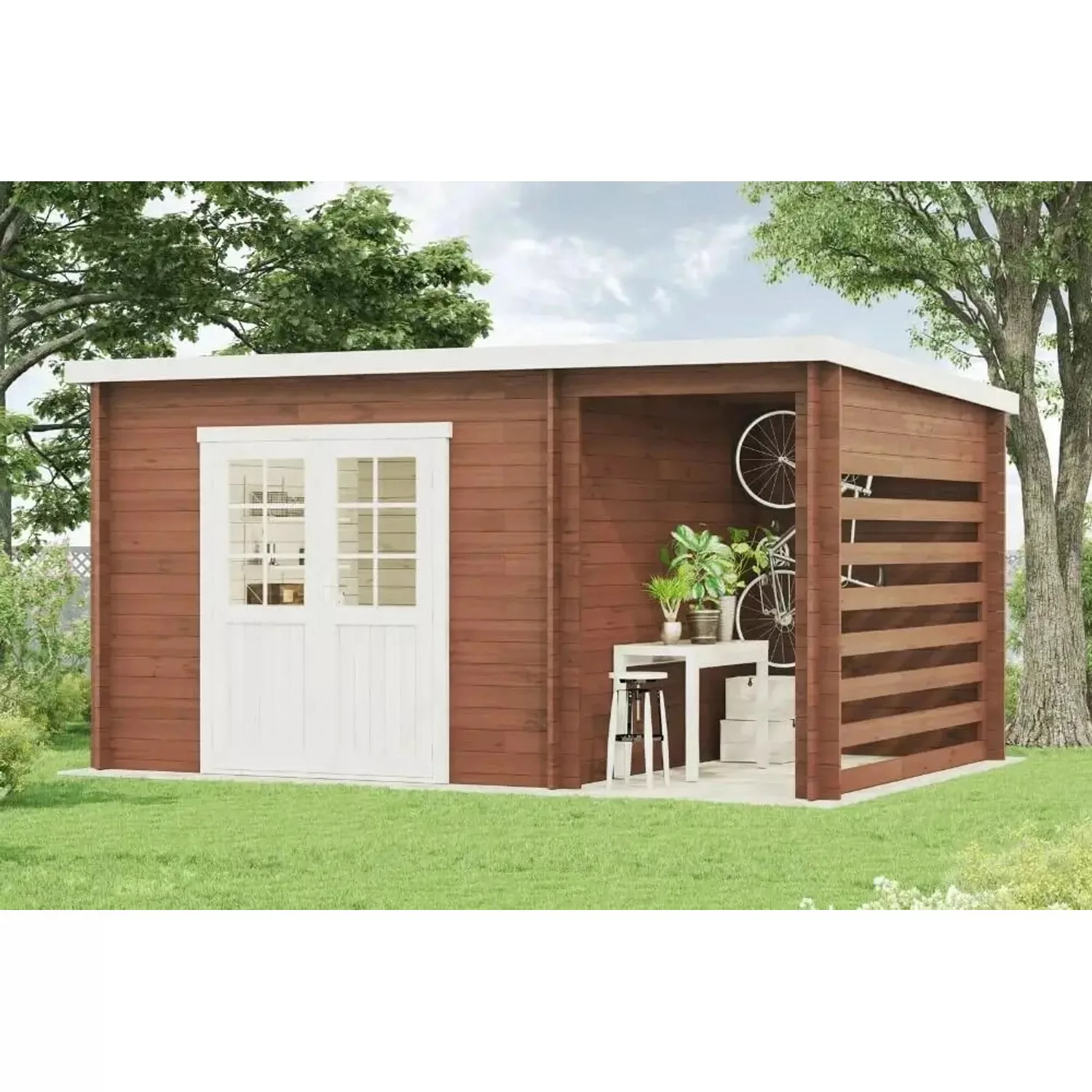 Alpholz Holz-Gartenhaus Maria-28 Pultdach Druckimprägniert 430 cm x 274 cm günstig online kaufen