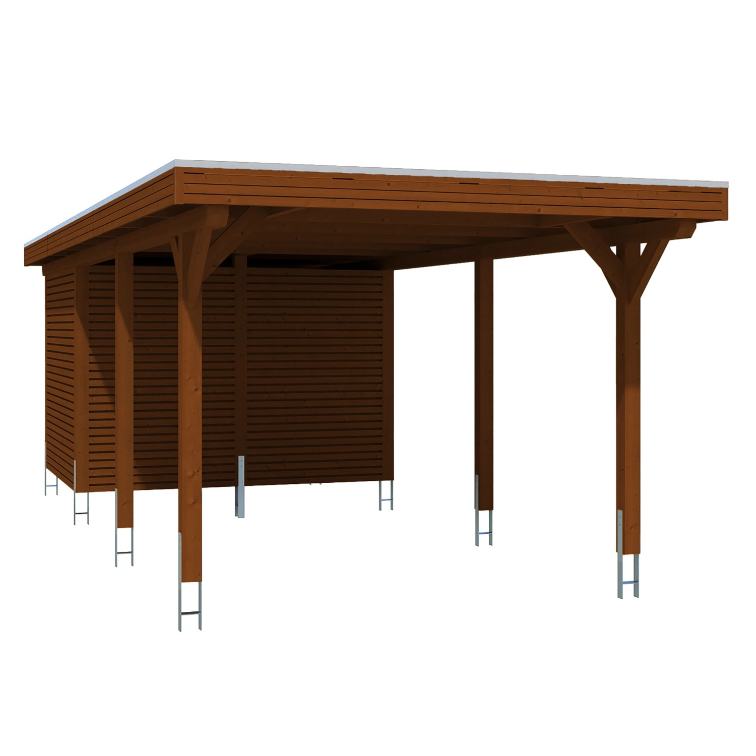 Skan Holz Carport Spessart m. Abstellr. 355 x 846 cm Nuss günstig online kaufen