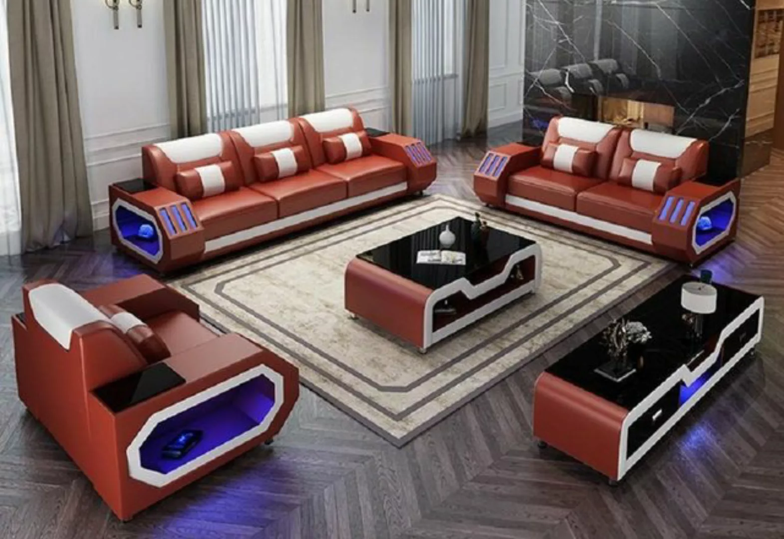 JVmoebel Sofa Ledersofa Couch Sofagarnitur 3+2 Design Modern Sofa Sitzer Ne günstig online kaufen