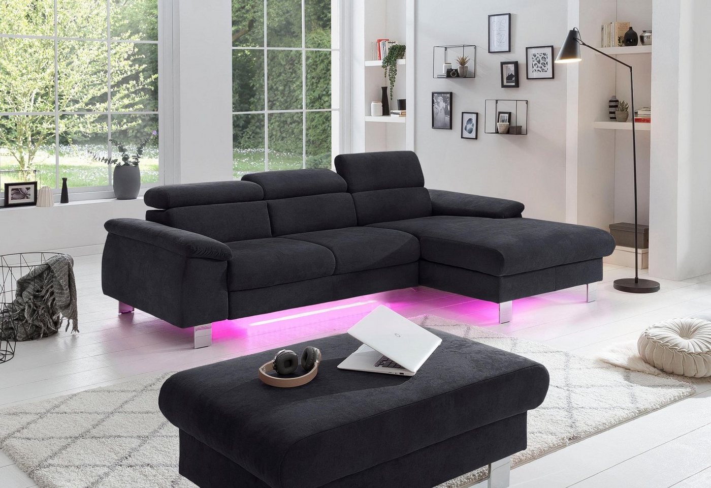 COTTA Ecksofa Komaris, Ecksofa, wahlweise mit RGB-LED-Beleuchtung und Bettf günstig online kaufen