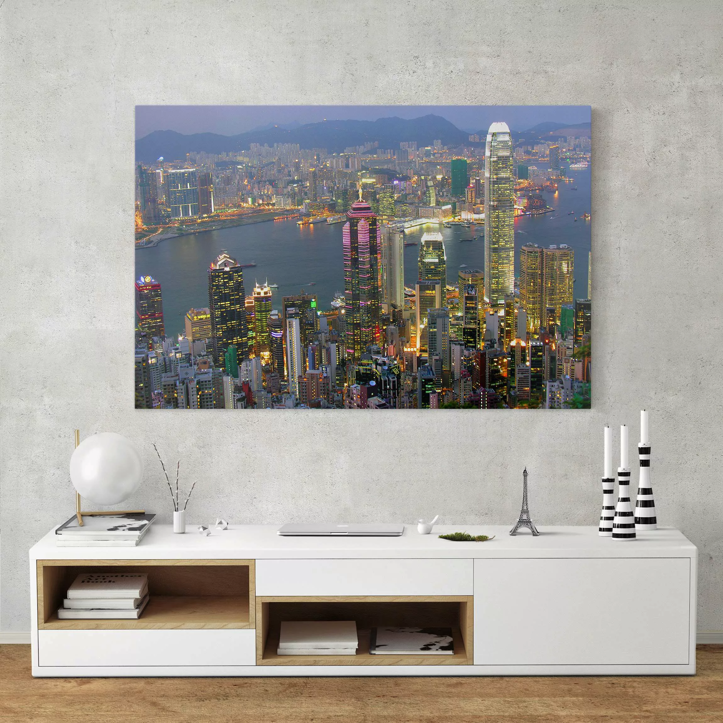 Leinwandbild - Querformat Hongkong Skyline günstig online kaufen