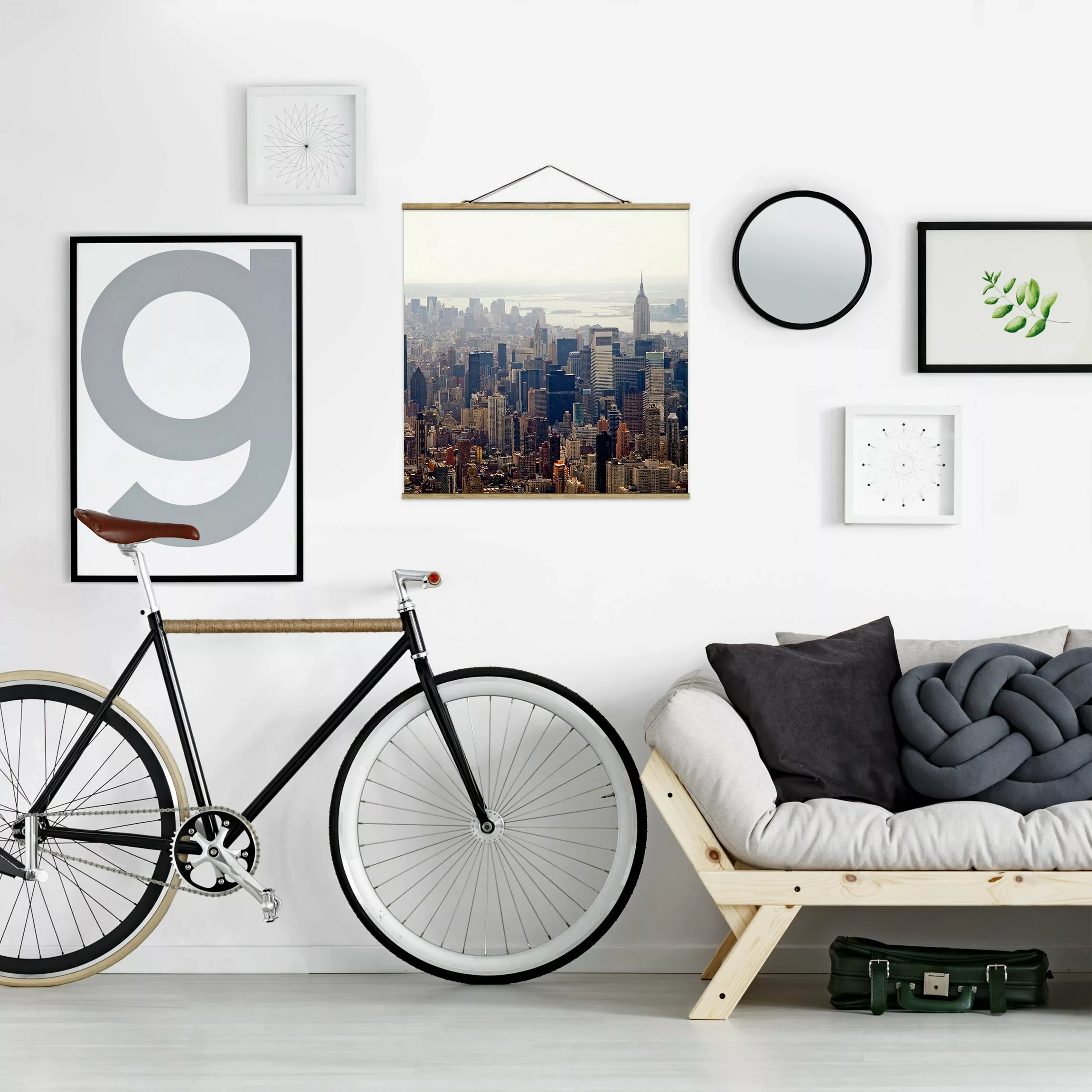 Stoffbild Architektur mit Posterleisten - Quadrat Der Morgen in New York günstig online kaufen