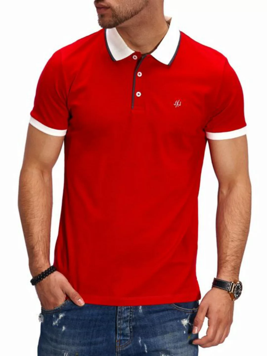 Jack & Jones Poloshirt JJJAQPOLO Herren in Kontrastfarben günstig online kaufen