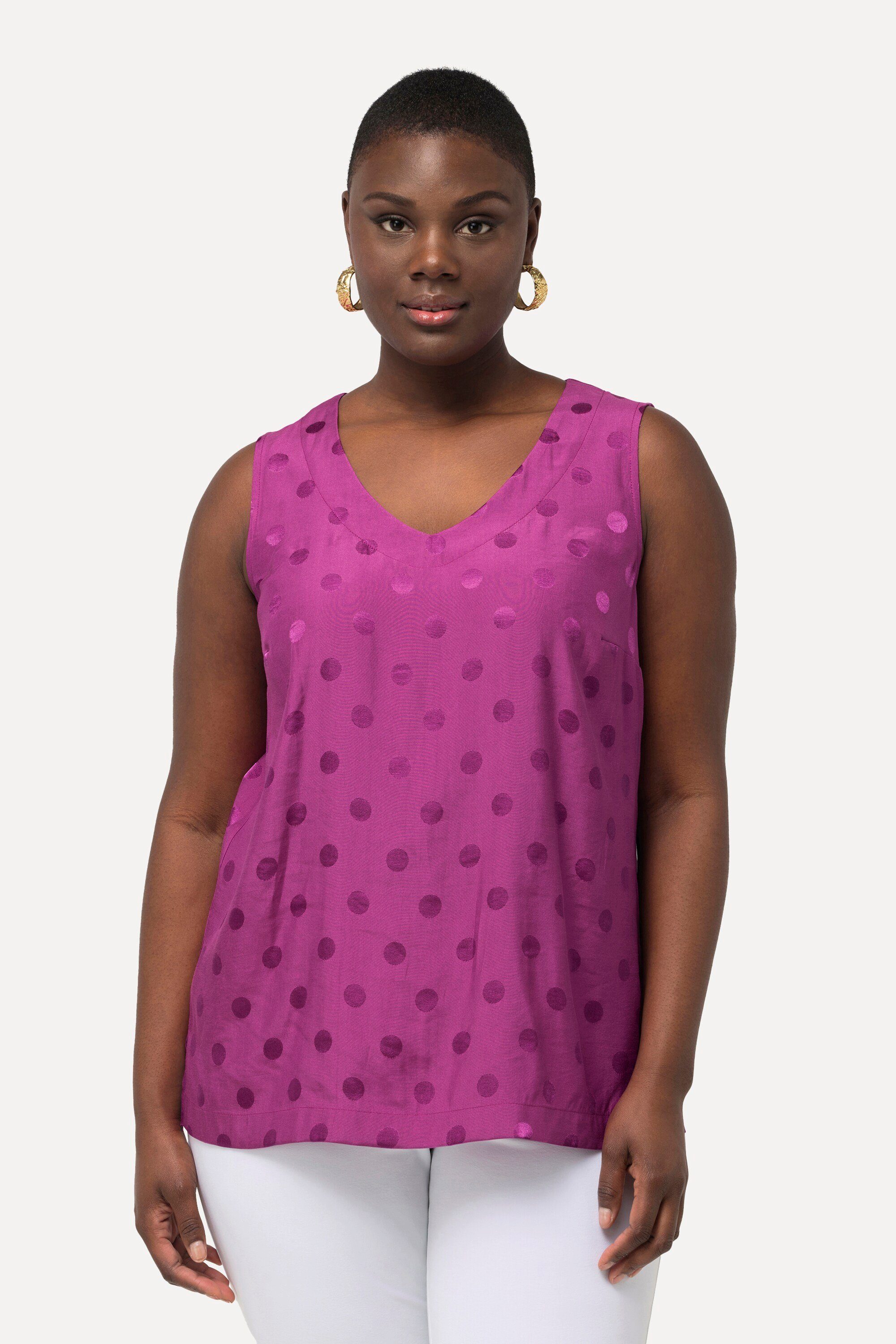 Ulla Popken Spitzenbluse Blusentop Jacquard-Punkte V-Ausschnitt günstig online kaufen