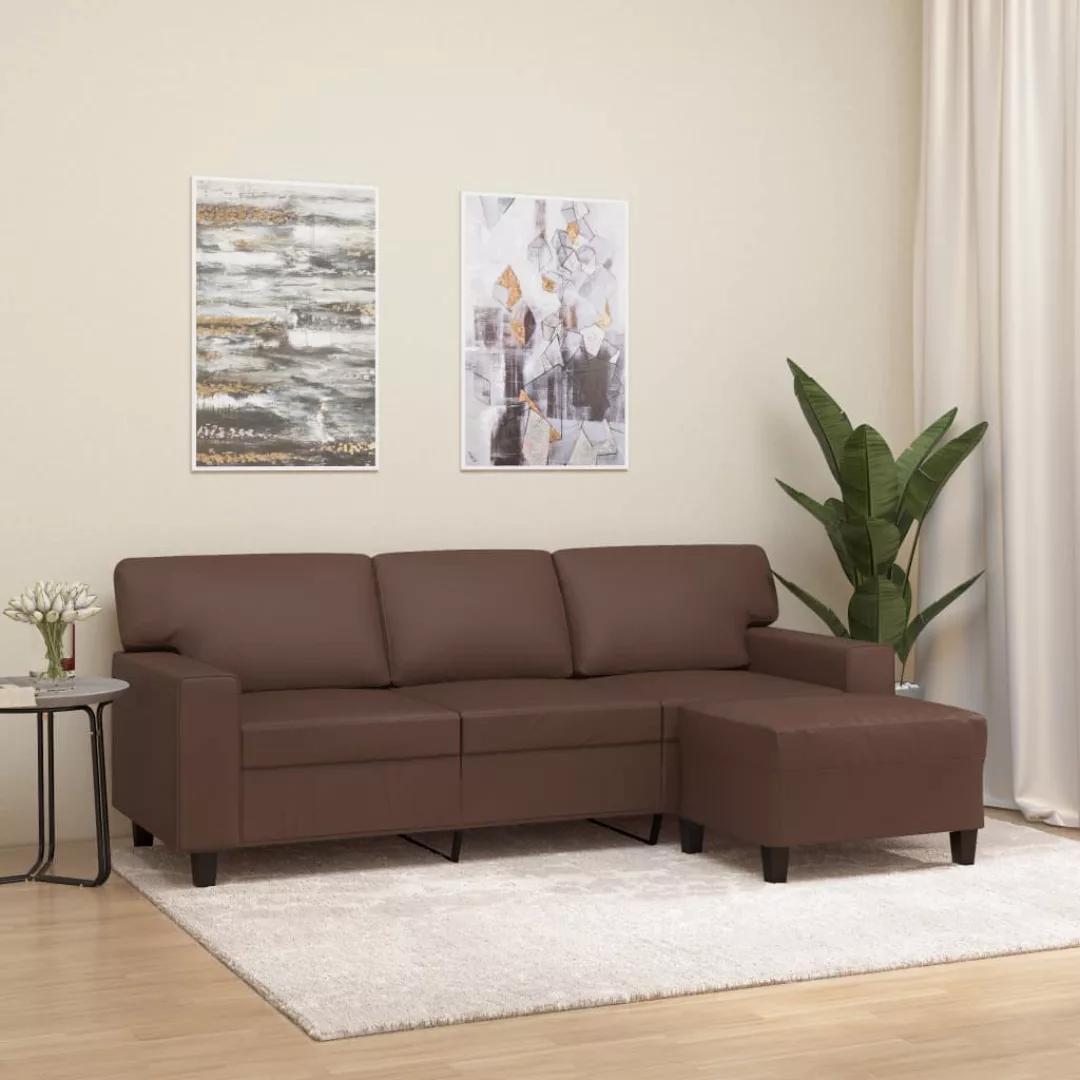 Vidaxl 3-sitzer-sofa Mit Hocker Braun 180 Cm Kunstleder günstig online kaufen