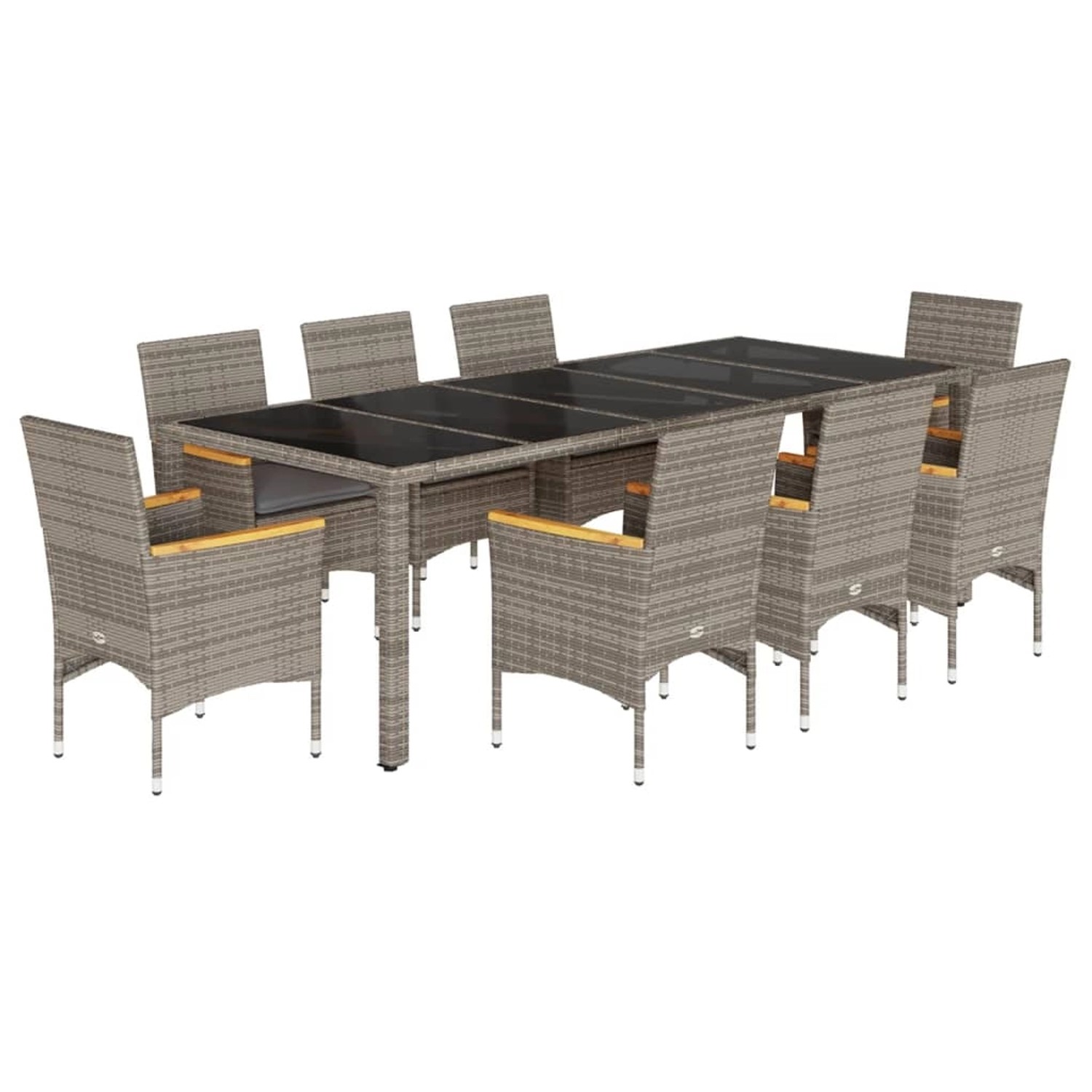vidaXL 9-Tlg Garten-Essgruppe mit Kissen Grau Poly Rattan und Glas 3278735 günstig online kaufen
