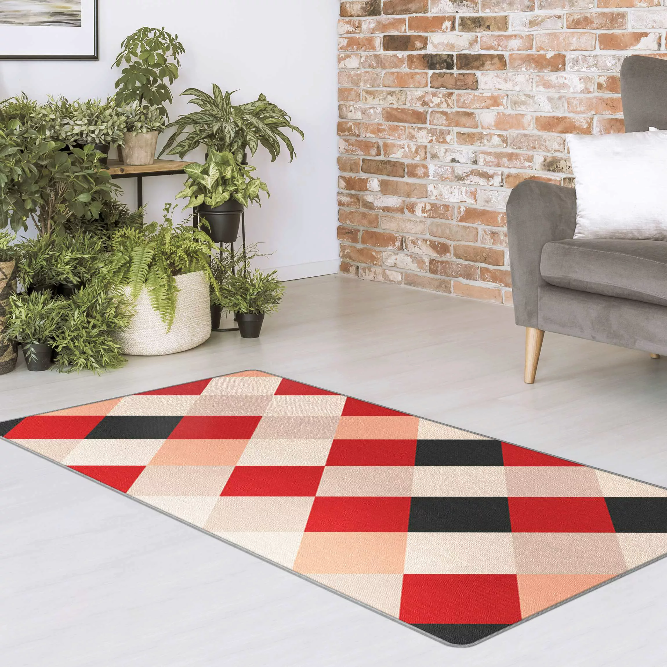 Teppich Geometrisches Muster gedrehtes Schachbrett Rot günstig online kaufen
