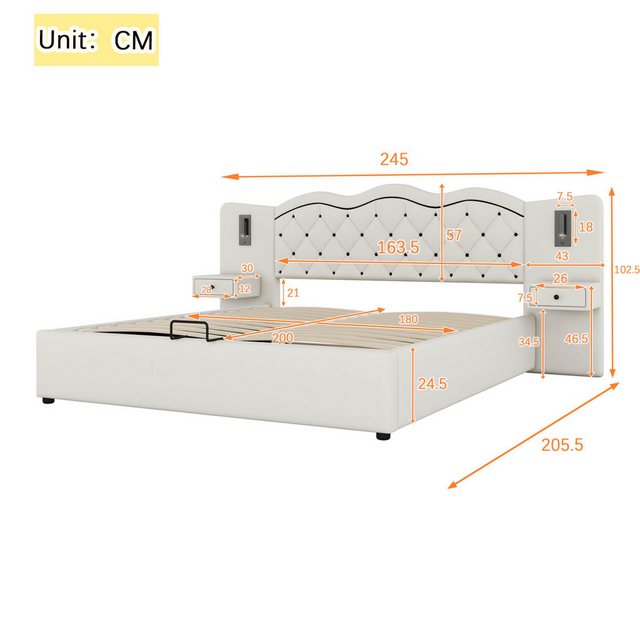 Furnishings Home Polsterbett Doppelbett + Stauraum + Schubladen + LED-Leuch günstig online kaufen