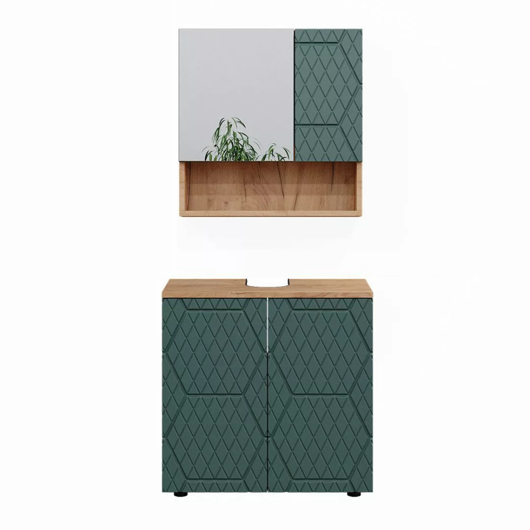 Vicco Badmöbel-Set Irma, Goldkraft Eiche/Grün, 2 günstig online kaufen