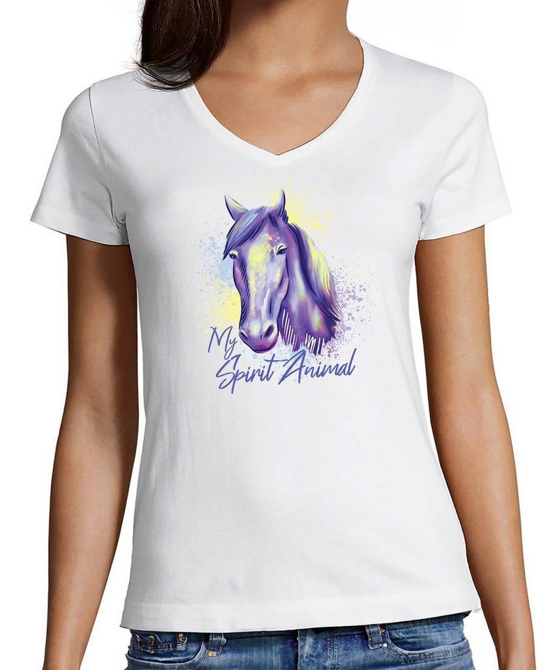 MyDesign24 T-Shirt Damen Pferde Print Shirt bedruckt - My Spirit Animal Bau günstig online kaufen