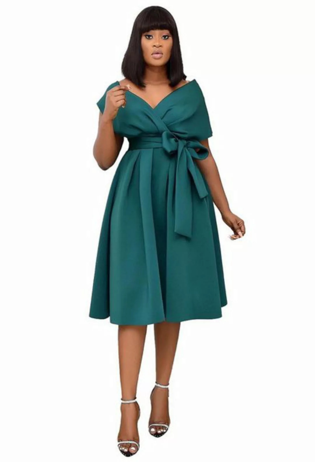 SEGUEN Sommerkleid V-Ausschnitt Trägerlose Kurzarm-Kleider Damen-Kleider (K günstig online kaufen