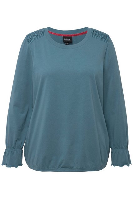 Ulla Popken Longshirt Shirt Spitzenband Gummisaum Rundhals Langarm günstig online kaufen