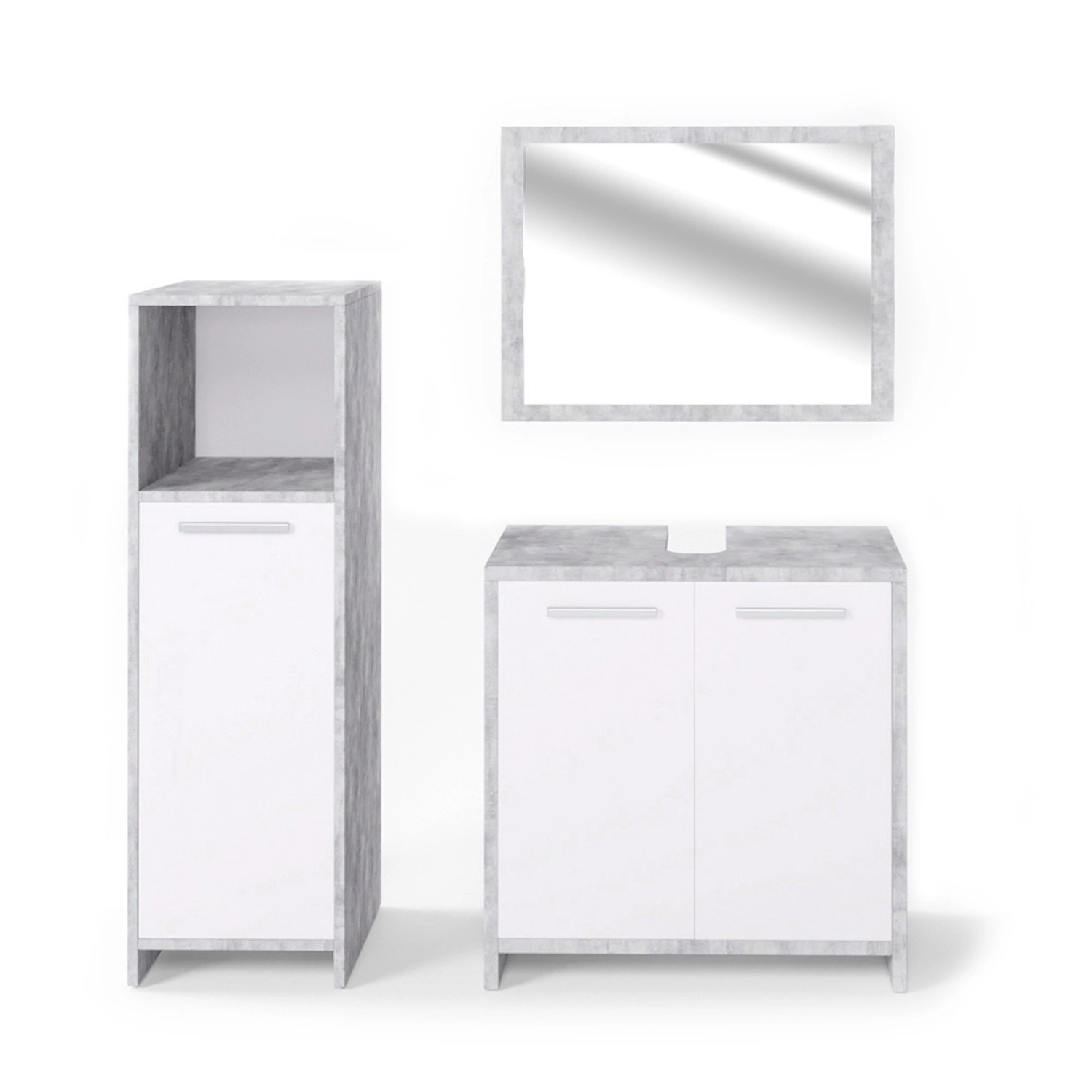 Vicco Badmöbel-Set Kiko, Beton/Weiß, 3 Teile, günstig online kaufen