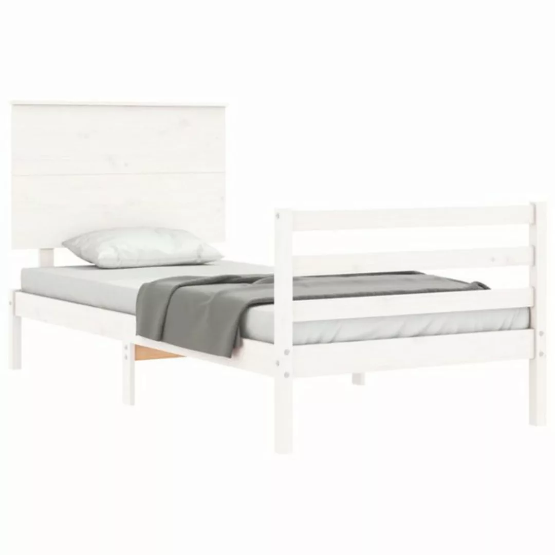 vidaXL Bett Massivholzbett mit Kopfteil Weiß günstig online kaufen