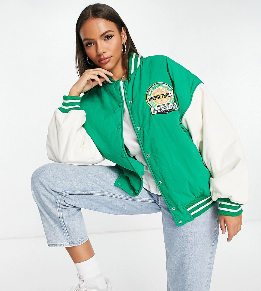 Missguided – Oversize-College-Jacke in Grün günstig online kaufen