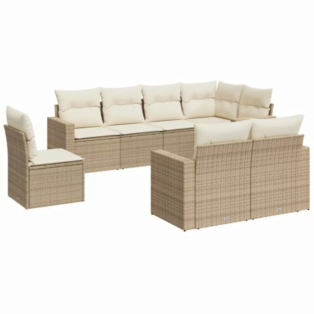 vidaXL Sofaelement 8-tlg. Garten-Sofagarnitur mit Kissen Beige Poly Rattan günstig online kaufen