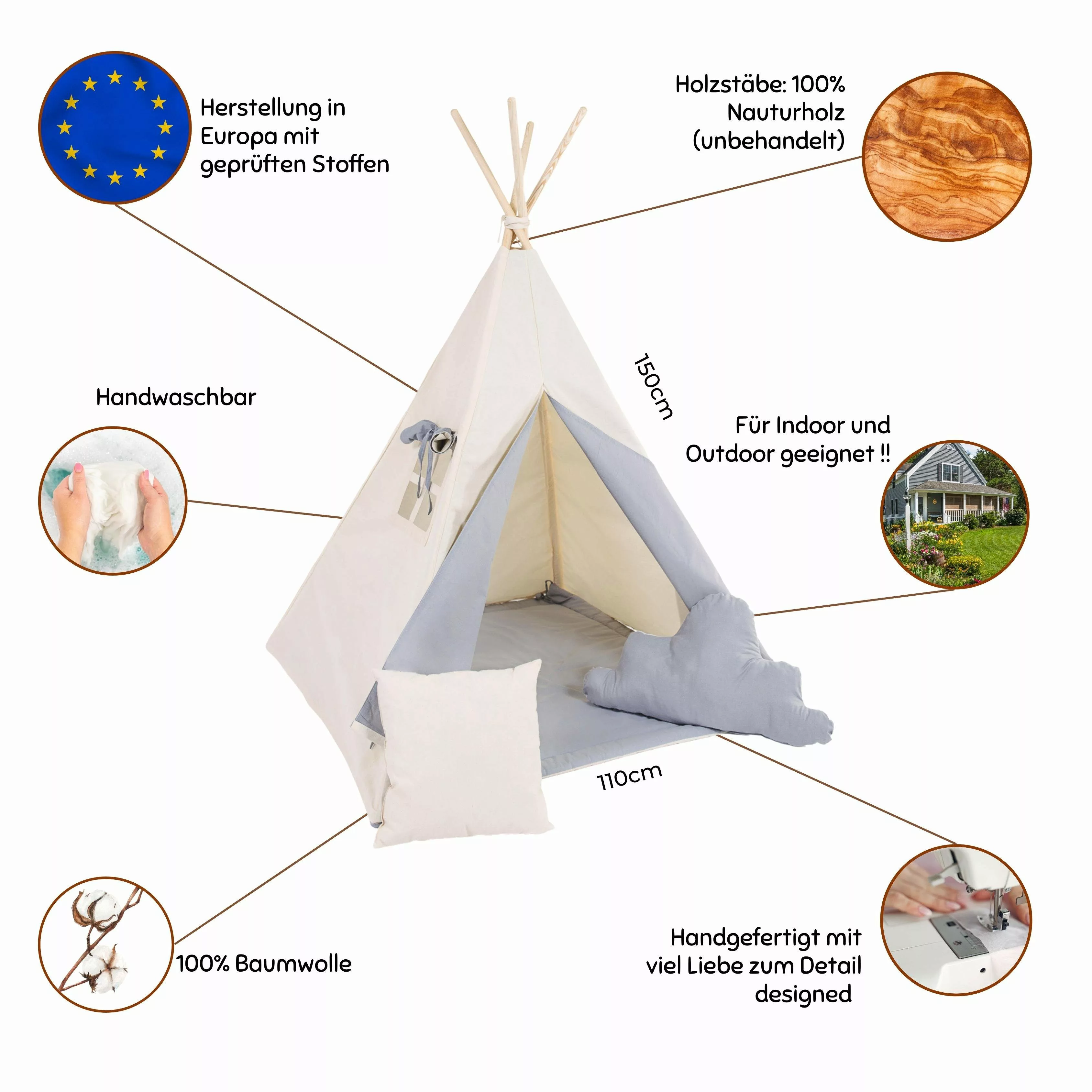 Rainbow Kids Tipi-Zelt Grauer Wolf, Personen: günstig online kaufen