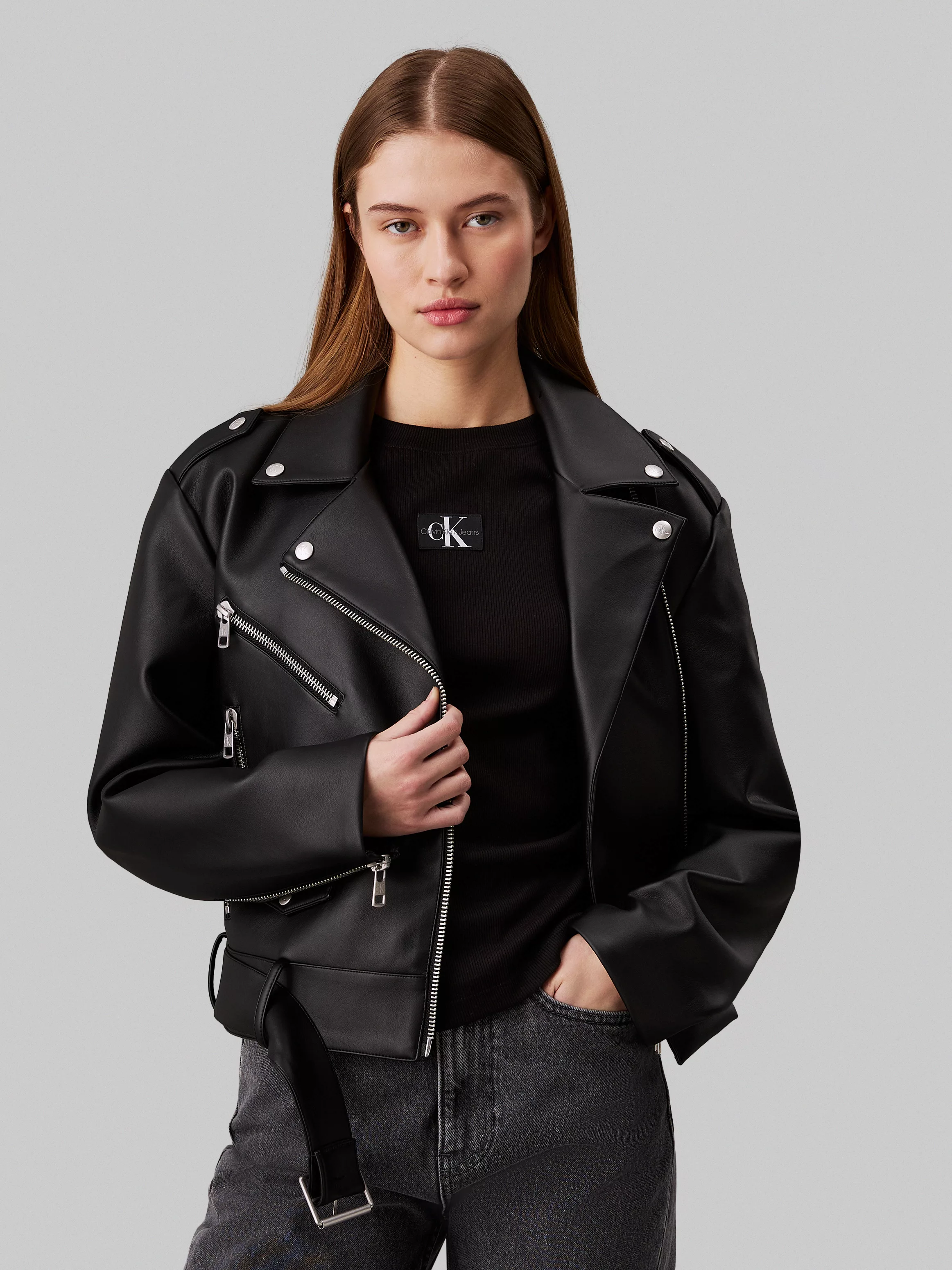 Calvin Klein Jeans Lederjacke "CLASSIC FAUX LEATHER BIKER", mit Gürtel günstig online kaufen