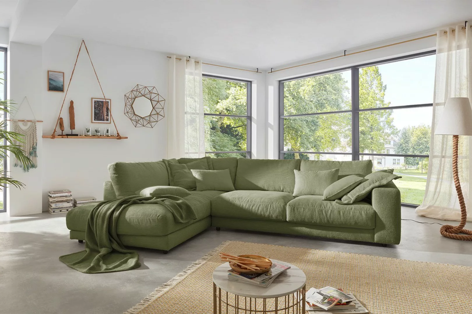 KAWOLA Sofa MADELINE Ecksofa Cord olivgrün günstig online kaufen