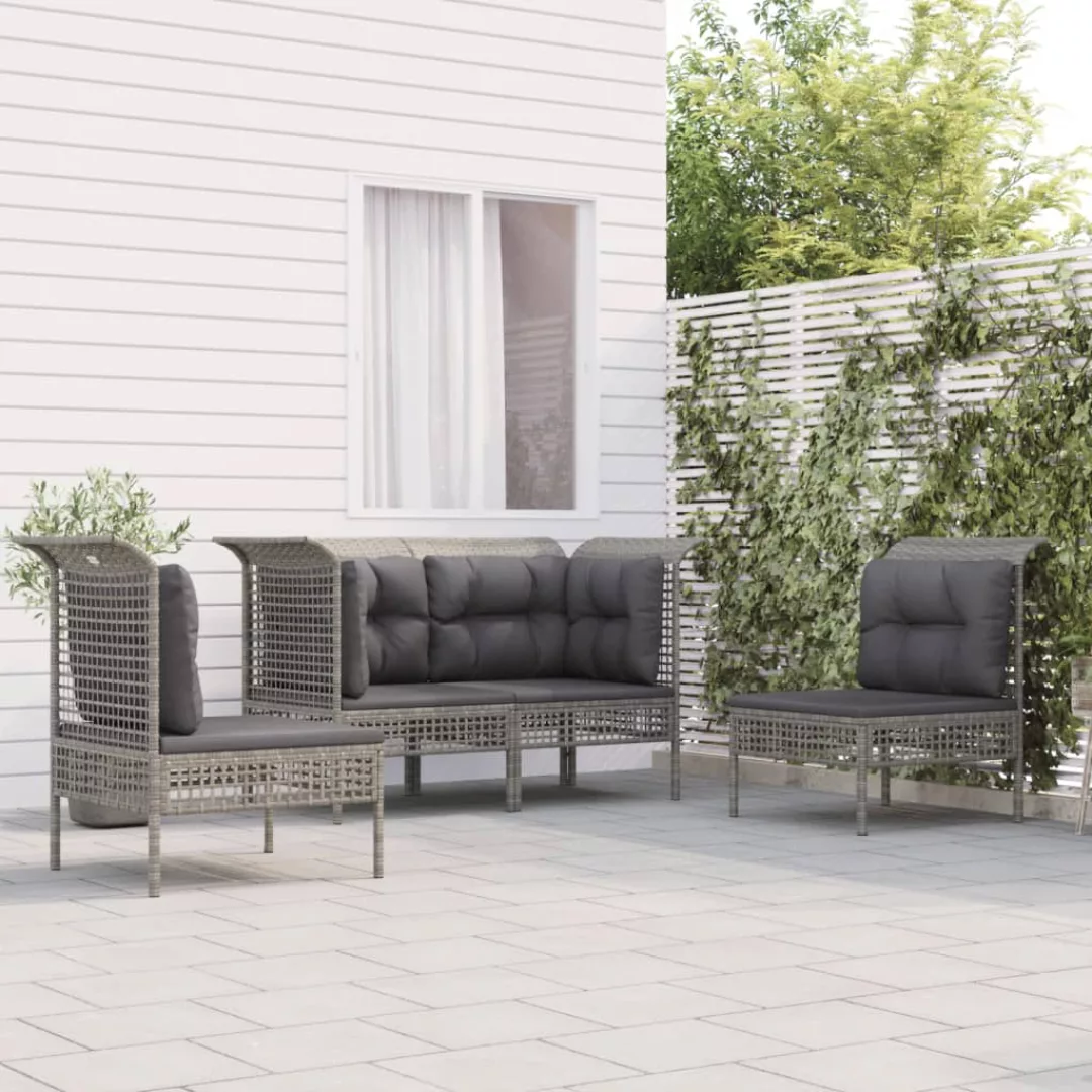 Vidaxl 4-tlg. Garten-lounge-set Mit Kissen Grau Poly Rattan günstig online kaufen