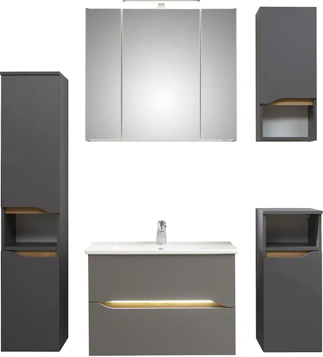 Saphir Badmöbel-Set "Quickset 5-teilig, Keramik-Waschtisch und LED-Spiegels günstig online kaufen