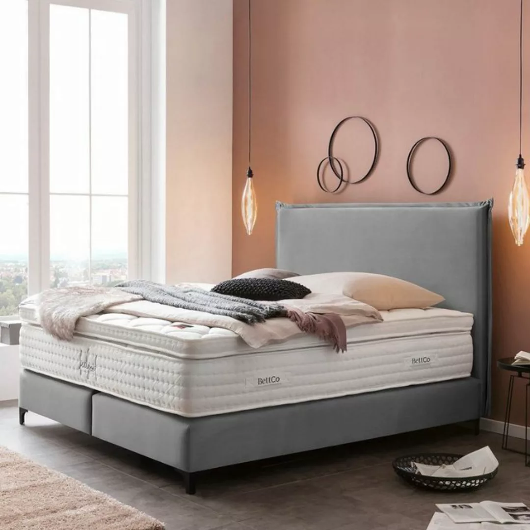 BettCo Boxspringbett London (200 x 200 cm, in Grau Velours), Kopfteil mit B günstig online kaufen