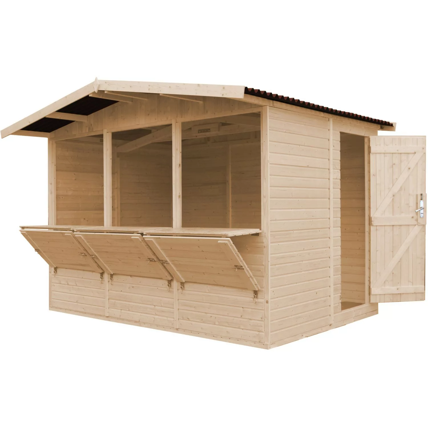 Timbela Marktbude Holz M150A 6,03  m² mit 3 Theken günstig online kaufen