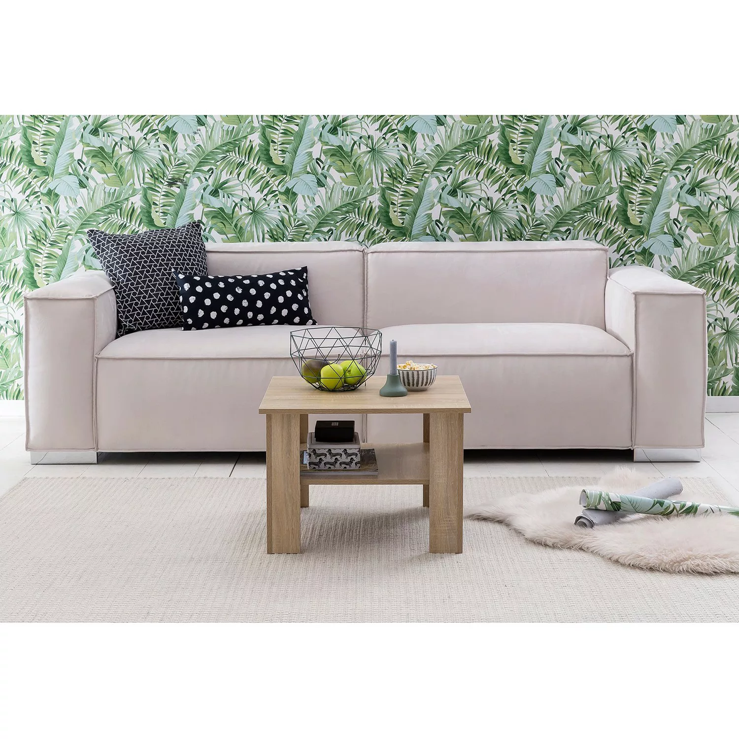 Couchtisch Sonoma Eiche 60x42x60 cm Design Holztisch mit Ablage | Wohnzimme günstig online kaufen