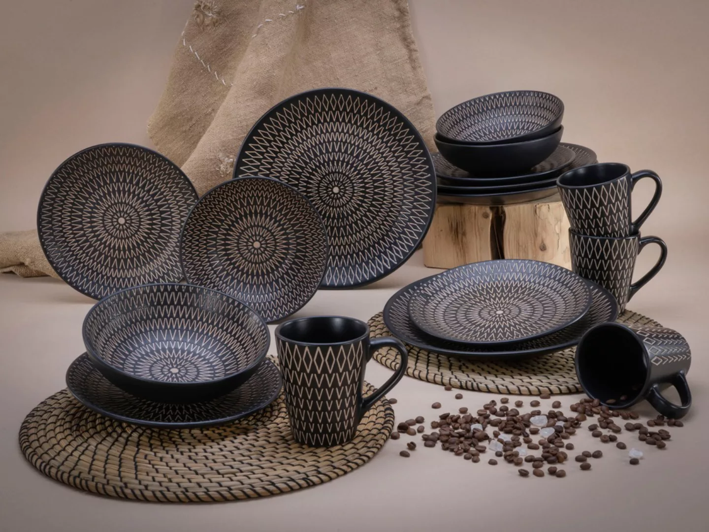 CreaTable Kombiservice Crafted Black schwarz Keramik 16 tlg. günstig online kaufen
