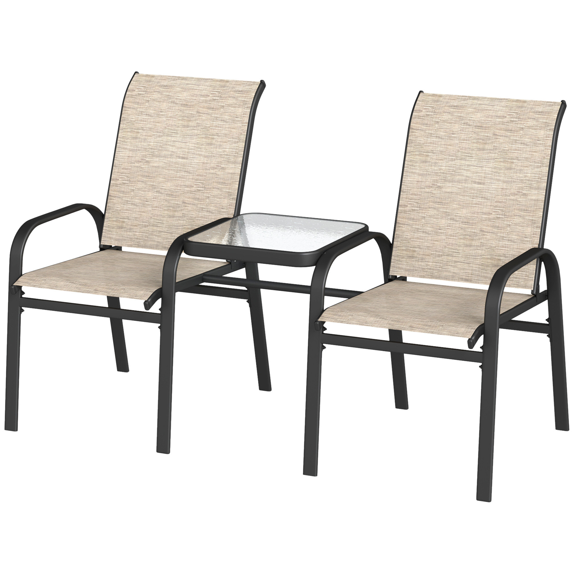 Outsunny Gartenbank für 2 Personen mit zentralem niedrigem Tisch aus Glas, günstig online kaufen