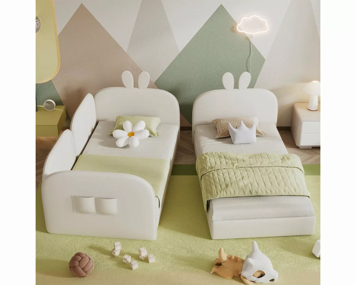 XDeer Polsterbett Polsterbett Kaninchen Kopfteil Kinderbett Doppelbett, 2 E günstig online kaufen