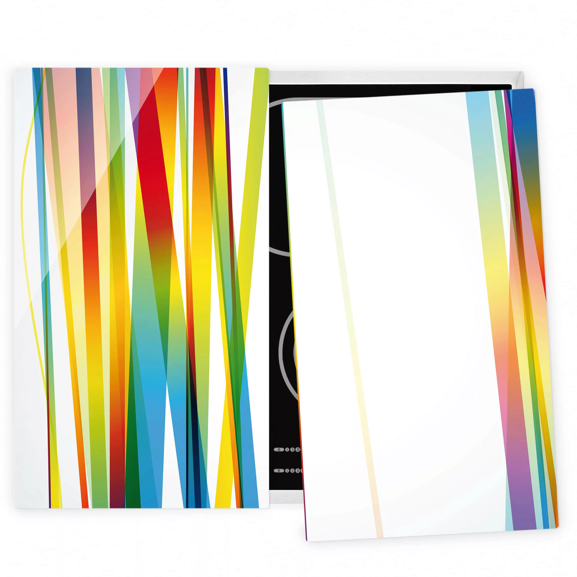 2-teilige Herdabdeckplatte Glas Muster & Textur Rainbow Stripes günstig online kaufen