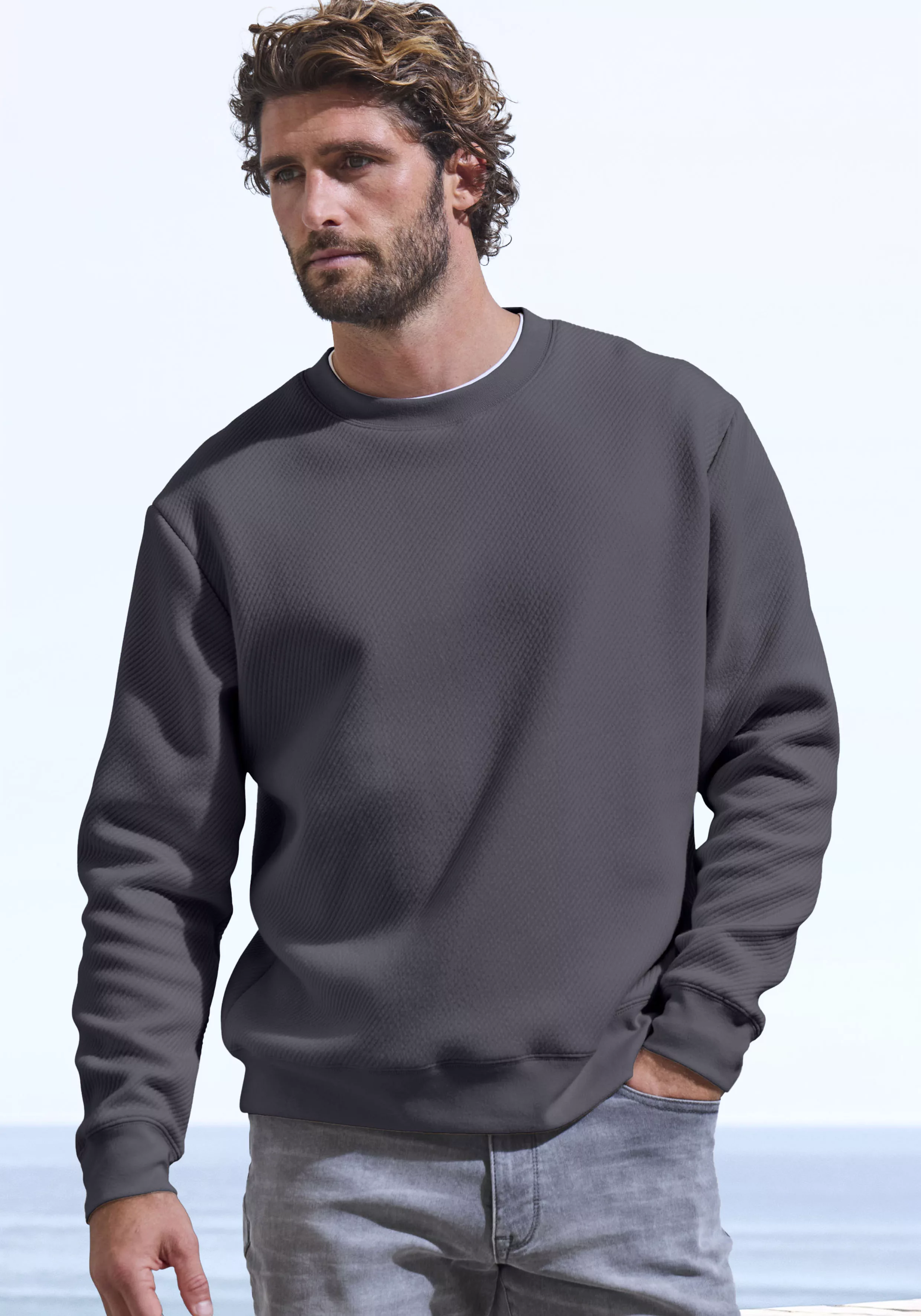 John Devin Sweatshirt, Langarm, Sweatshirt mit Struktur, Rundhals, Baumwoll günstig online kaufen