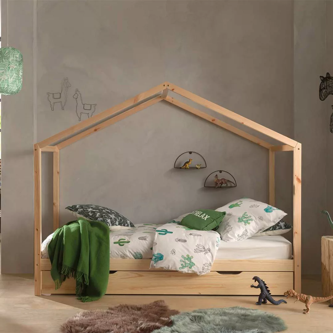 Haus Kinderbett aus Kiefer Massivholz 90x200 cm günstig online kaufen