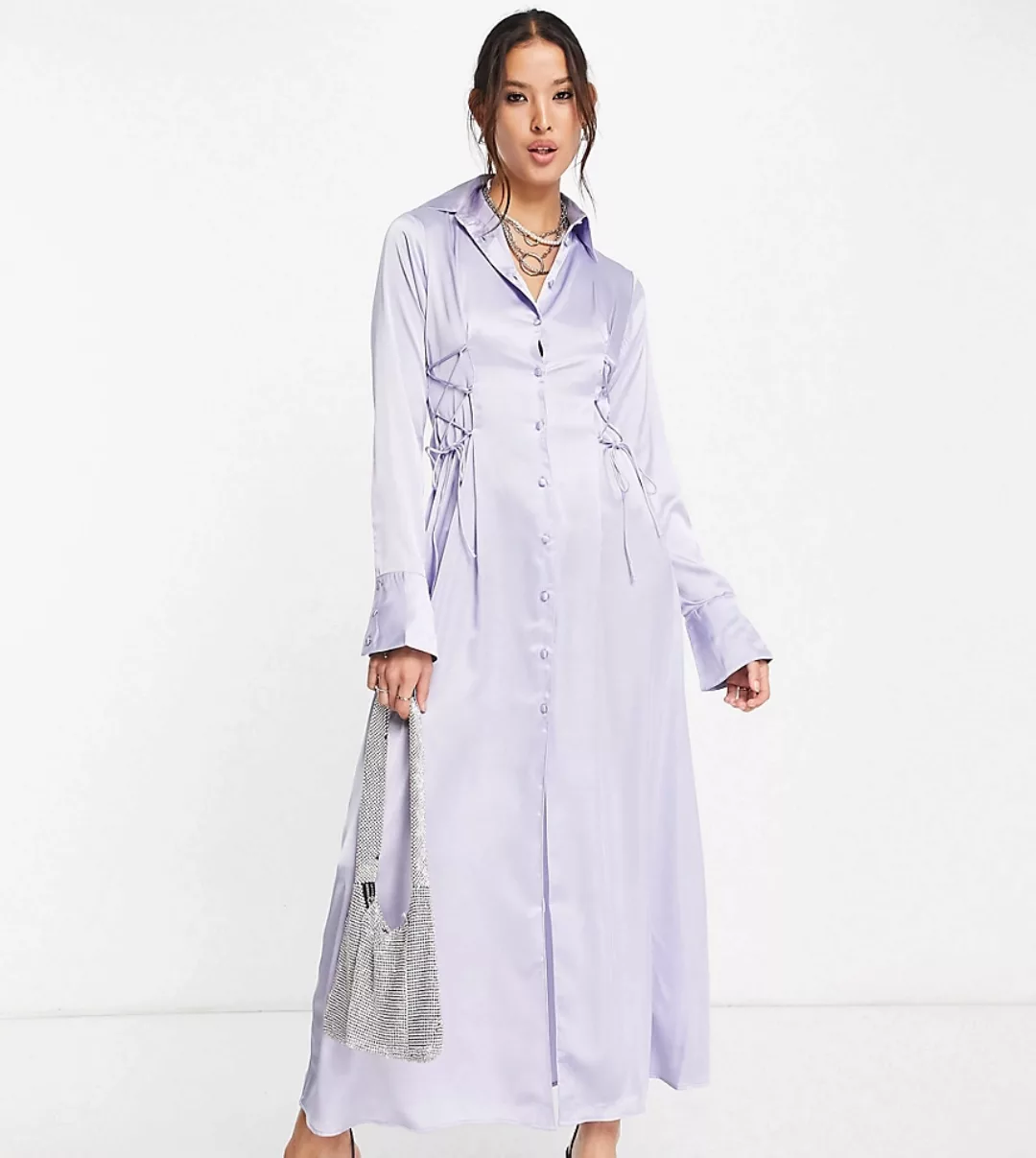 Reclaimed Vintage Inspired – Maxi-Hemdkleid aus Satin mit Bindeband in der günstig online kaufen